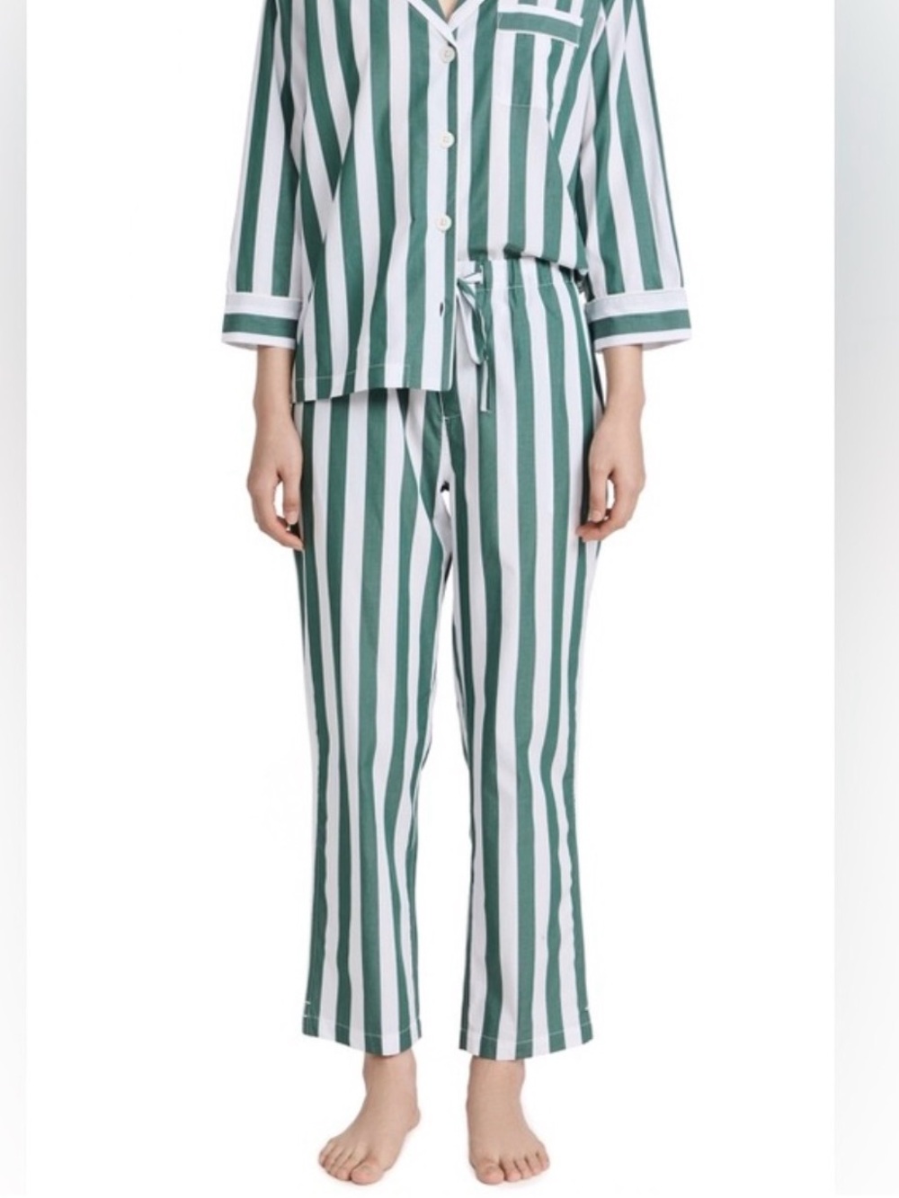 Sleepy Jones Marina Green & White Stripe Button Fly Pajama Pants